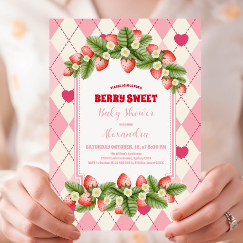 Berry Sweet Strawberry  Baby Shower  Invitation