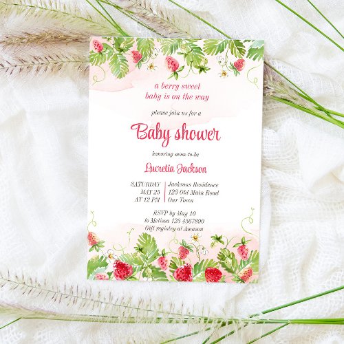 Berry sweet strawberry baby shower invitation