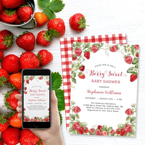 Berry Sweet Strawberry Baby Shower Invitation