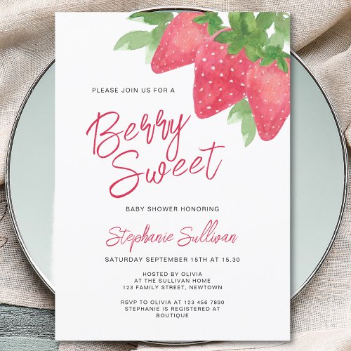 Berry Sweet Strawberry Baby Shower Invitation