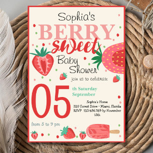 Berry sweet strawberry baby shower invitation