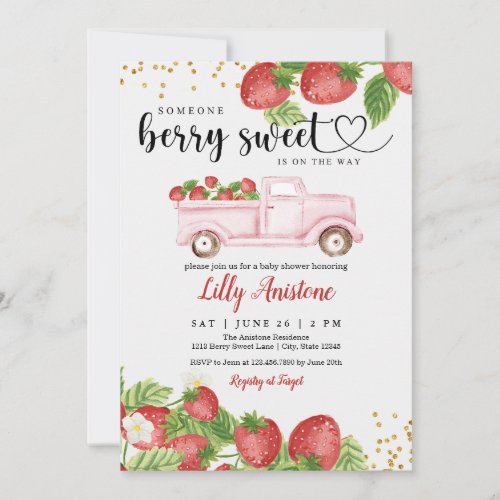 Berry Sweet Strawberry Baby Shower Invitation