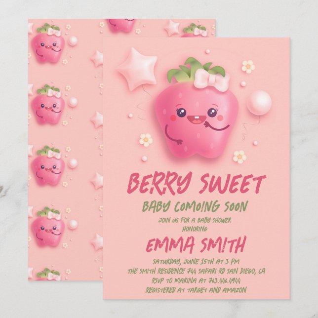 Berry Sweet Strawberry Baby Shower Invitation (Front/Back)