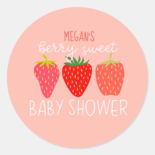 Berry Sweet Strawberry Baby Shower Invitation Classic Round Sticker