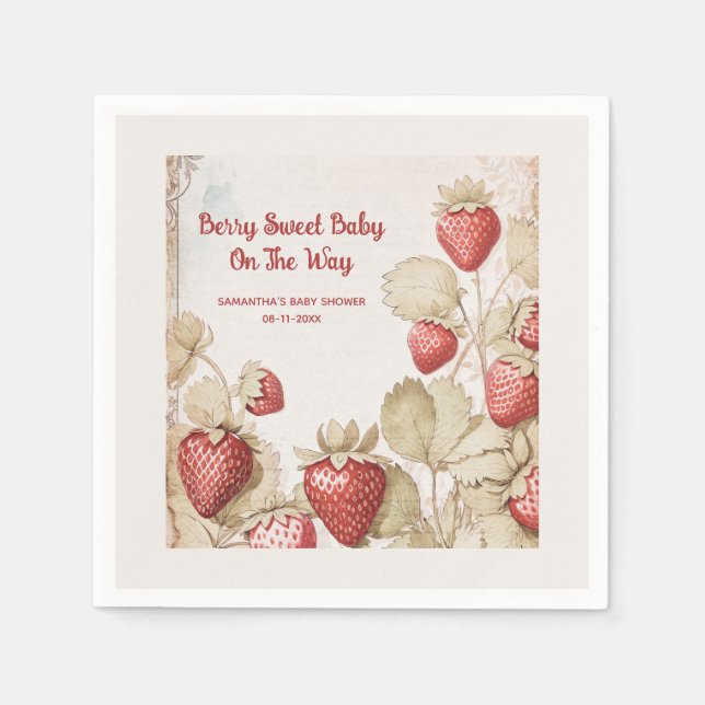 Berry Sweet Strawberry baby shower  Napkins (Front)