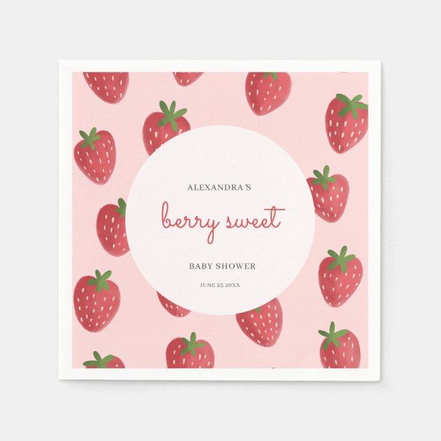 Berry Sweet Strawberry Baby Shower Napkins (Front)