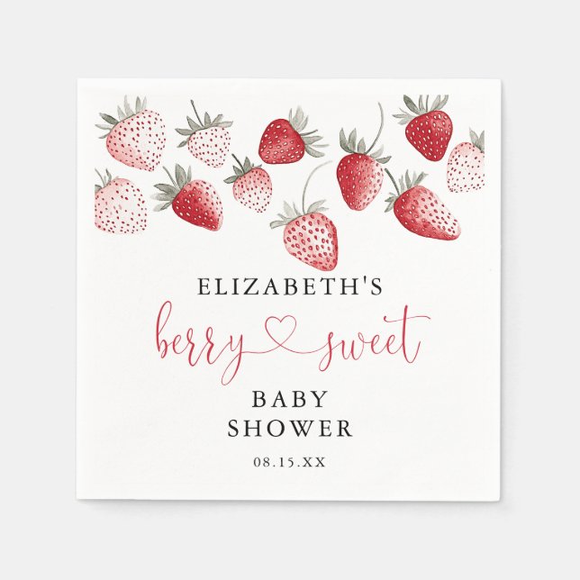 Berry Sweet Strawberry Baby Shower Napkins (Front)