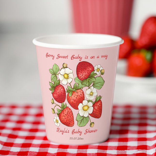 Berry sweet strawberry baby shower paper cups (Berry sweet summer strawberry baby shower customized paper cups personalized tableware)