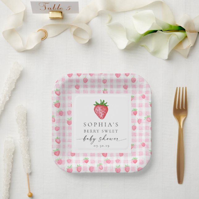 Berry Sweet Strawberry Baby Shower  Paper Plates (Wedding)