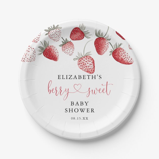 Berry Sweet Strawberry Baby Shower Paper Plates (Front)