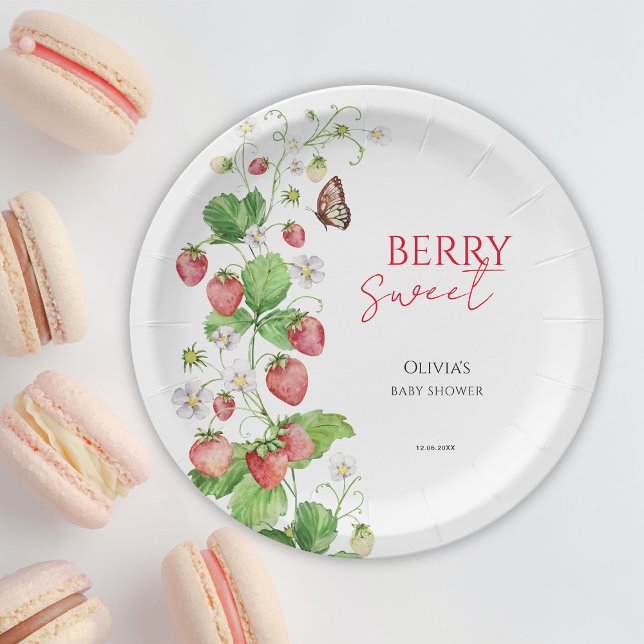 Berry Sweet Strawberry Baby Shower Paper Plates (Creator Uploaded)