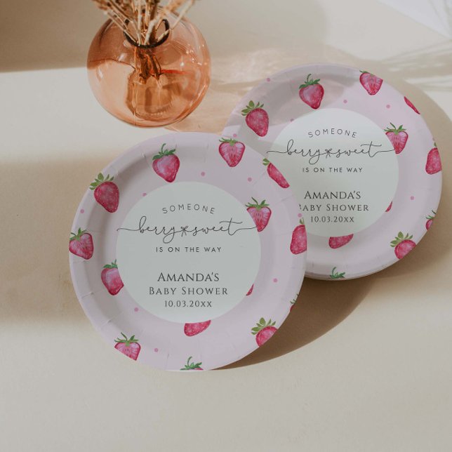 Berry Sweet Strawberry Baby Shower Paper Plates (Creator Uploaded)