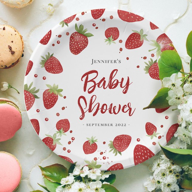 Berry Sweet Strawberry Baby Shower Paper Plates (Creator Uploaded)