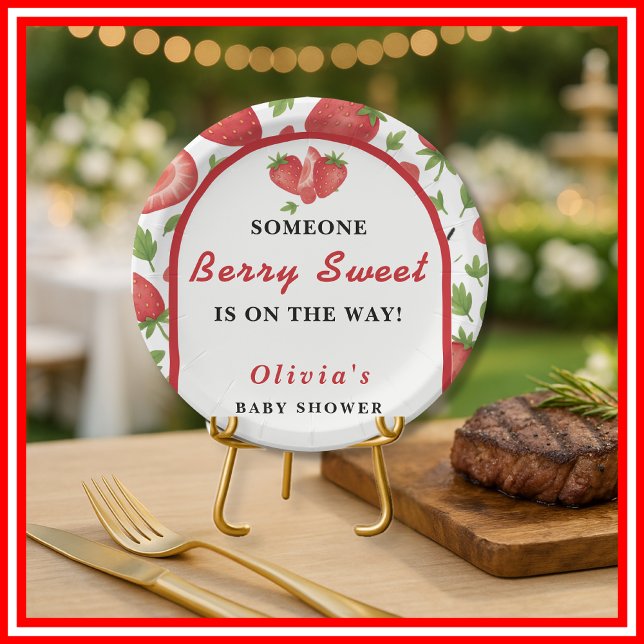 Berry Sweet Strawberry Baby Shower Paper Plates (Creator Uploaded)