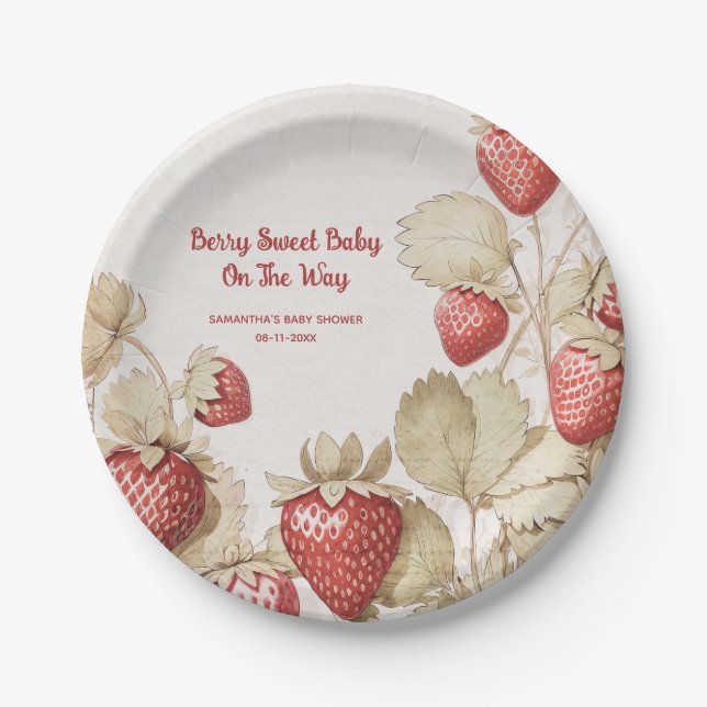 Berry Sweet Strawberry baby shower  Paper Plates (Front)