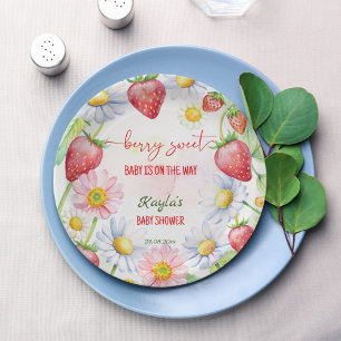 Berry sweet strawberry baby shower printed paper plates
