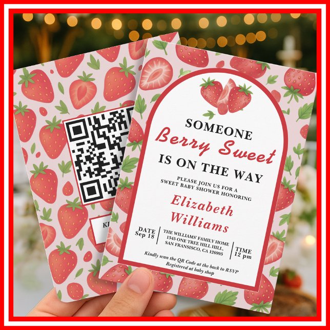 Berry Sweet Strawberry Baby Shower | QR RSVP  Invitation (Creator Uploaded)