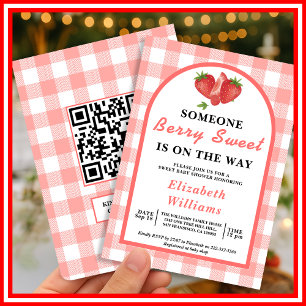 Berry Sweet Strawberry Baby Shower QR RSVP Invitation