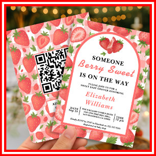 Berry Sweet Strawberry Baby Shower QR RSVP Invitation