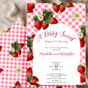 Berry Sweet Strawberry Baby Shower Red Gingham Invitation