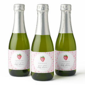 Berry Sweet Strawberry Baby Shower Round Thank You Sparkling Wine Label