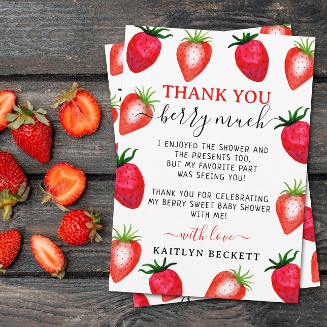 Berry Sweet Strawberry Baby Shower Thank You Card (Creator Uploaded)