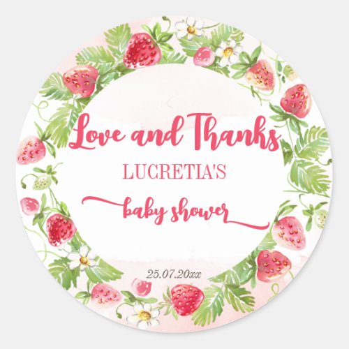 Berry sweet strawberry baby shower thank you classic round sticker
