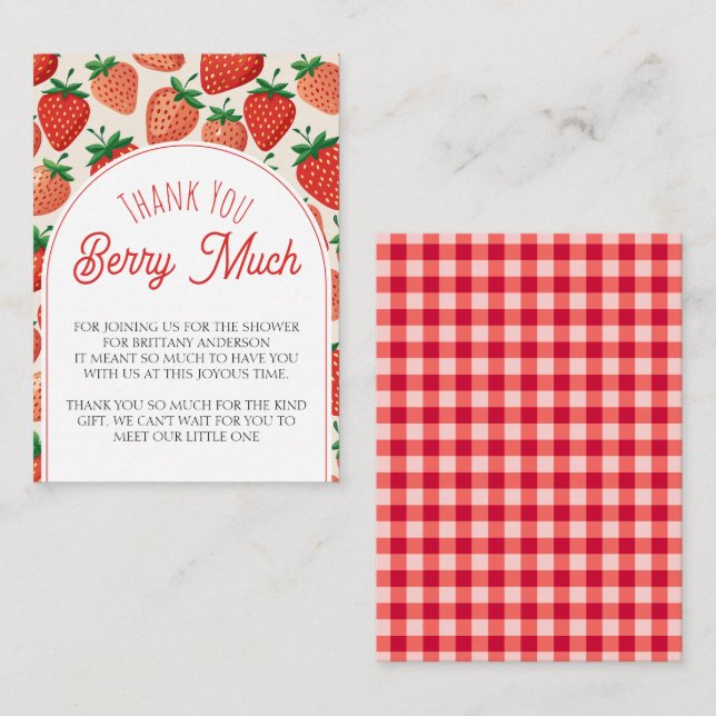 Berry Sweet Strawberry Baby Shower Thank You Enclosure Card (Front/Back)
