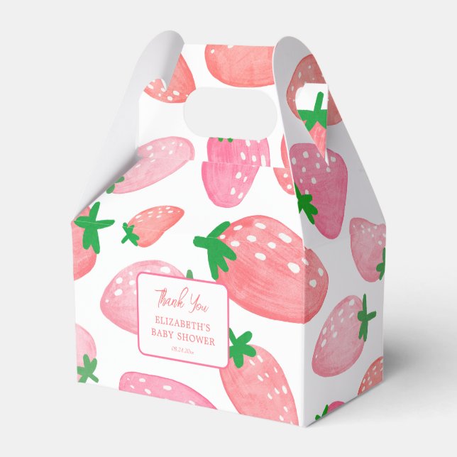 Berry Sweet Strawberry Baby Shower Thank You Favor Boxes (Front Side)