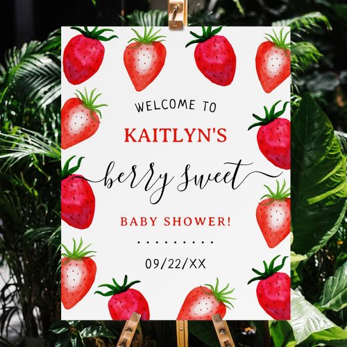 Berry Sweet Strawberry Baby Shower Welcome Foam Board