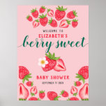 Berry Sweet Strawberry Baby Shower Welcome Party Poster at Zazzle