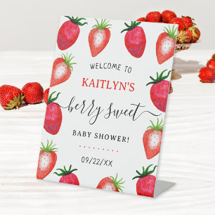 Berry Sweet Strawberry Baby Shower Welcome Pedestal Sign