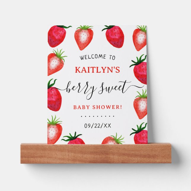 Berry Sweet Strawberry Baby Shower Welcome Picture Ledge (Front)