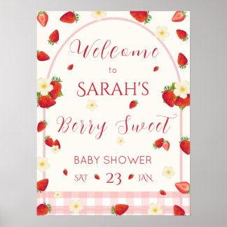 Berry Sweet Strawberry Baby Shower Welcome Poster