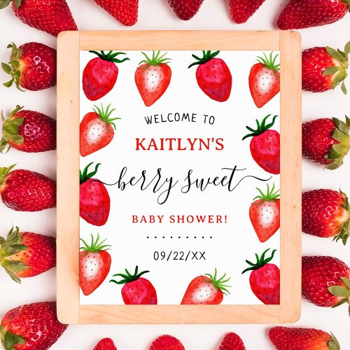 Berry Sweet Strawberry Baby Shower Welcome Poster