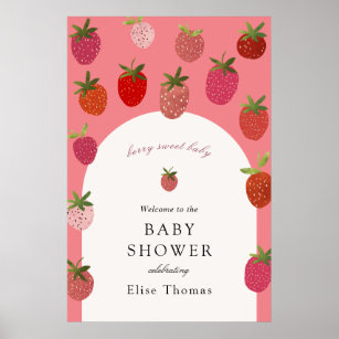 Berry Sweet Strawberry Baby Shower Welcome Poster