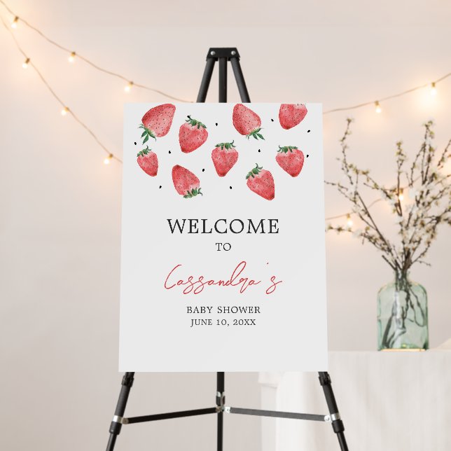 Berry Sweet Strawberry Baby Shower Welcome Sign (In Situ (Stand))