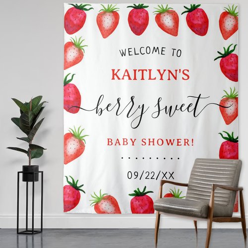 Berry Sweet Strawberry Baby Shower Welcome Tapestry