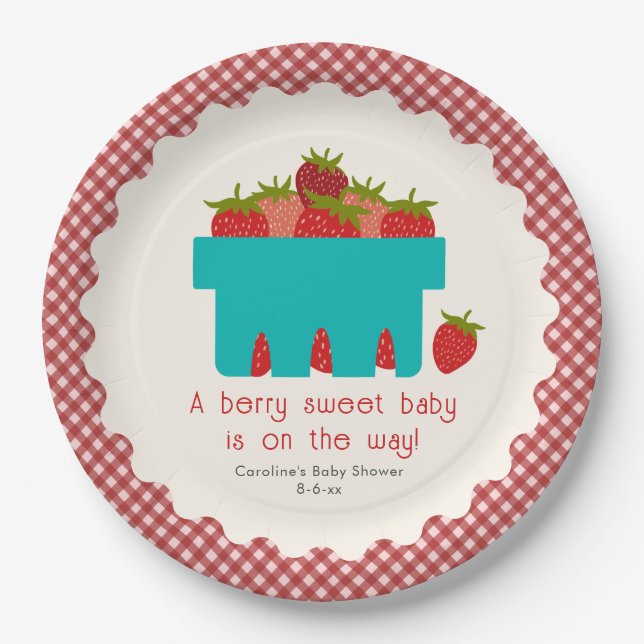 Berry Sweet Strawberry Basket Baby Shower Paper Plates (Front)