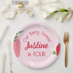 Berry Sweet Strawberry Birthday Any Age Party Paper Plates