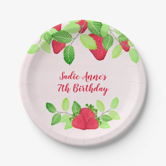 Berry Sweet Strawberry Birthday Girl Paper Plates (Front)