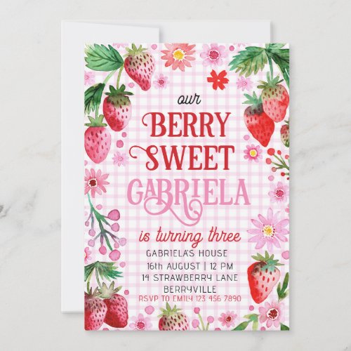 Berry Sweet Strawberry Birthday  Invitation