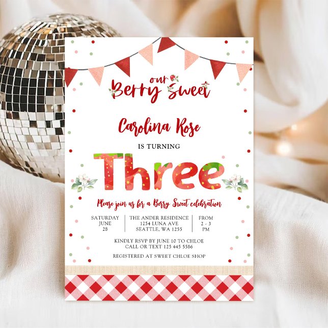 Berry Sweet Strawberry Birthday Invitation (Creator Uploaded)