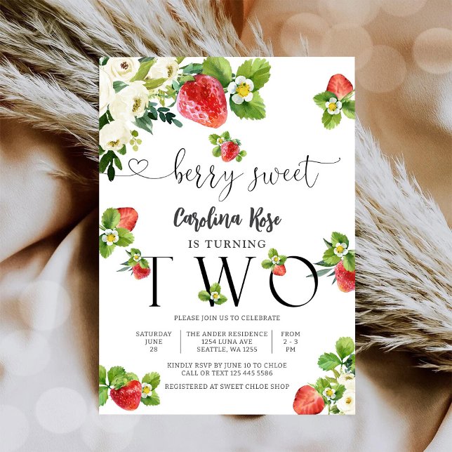 Berry Sweet Strawberry Birthday Invitation (Creator Uploaded)