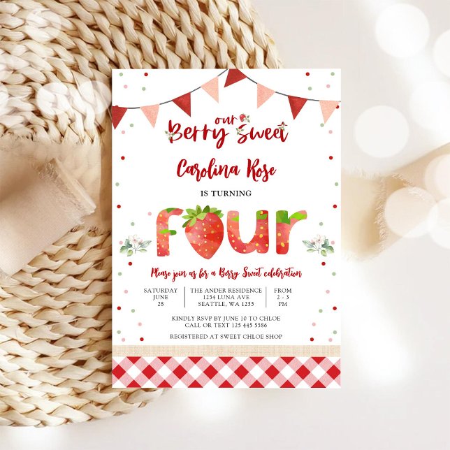 Berry Sweet Strawberry Birthday Invitation (Creator Uploaded)