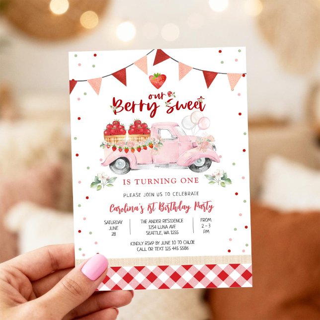 Berry Sweet Strawberry Birthday Invitation (Creator Uploaded)