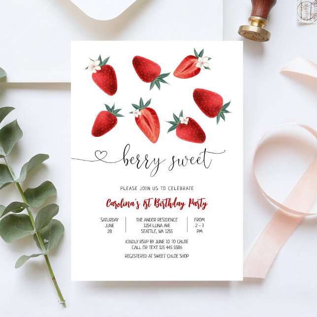 Berry Sweet Strawberry Birthday Invitation (Creator Uploaded)
