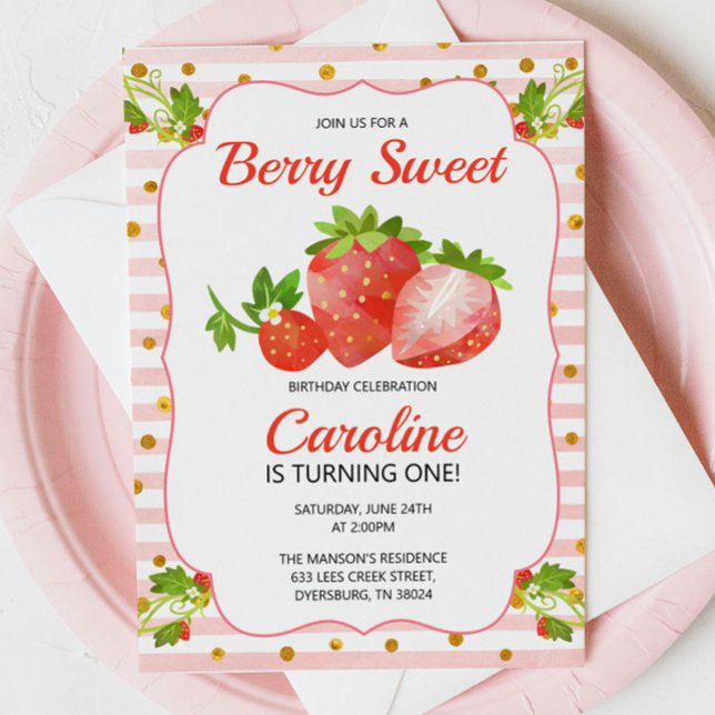 Berry Sweet Strawberry Birthday Invitation (Creator Uploaded)