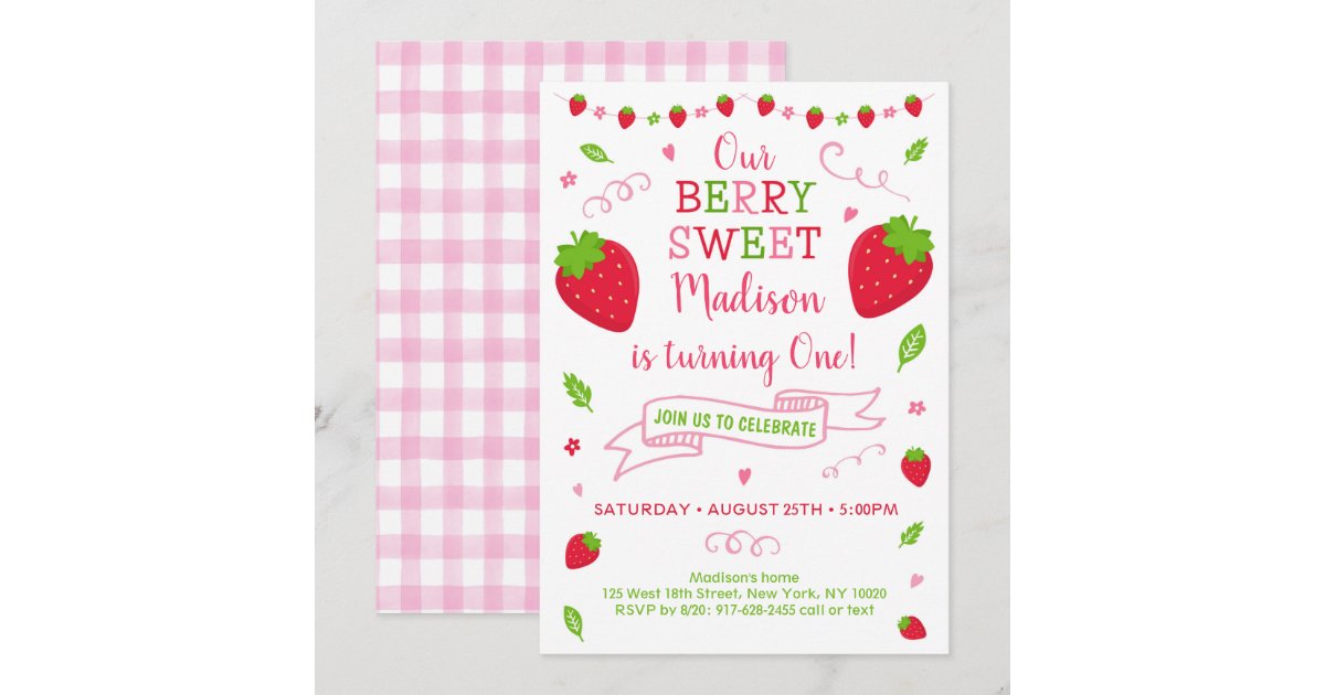 Berry Sweet Strawberry Birthday Invitation | Zazzle