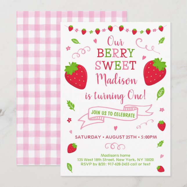 Berry Sweet Strawberry Birthday Invitation (Front/Back)